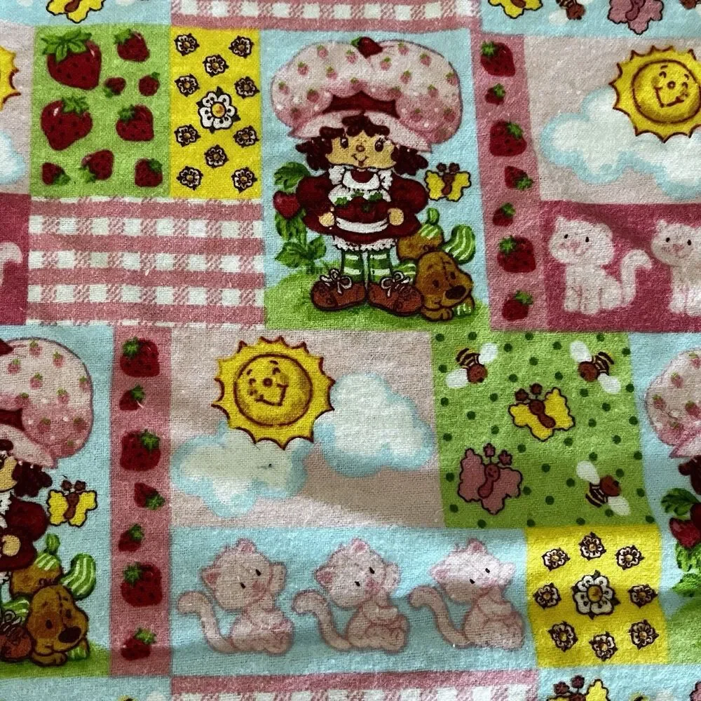 Strawberry Shortcake Patchwork Flannel Fabric Remnant 20